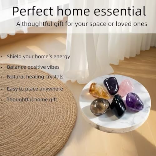 House Protection Natural Crystal Set for Negative Energy Removal, Home Protection Healing Stones for EMF Cleansing & Spiritual Blessing, Ideal for New Home Gift, Housewarming Kit housestone