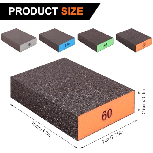 Romeda 24-pack sanding sponges with 60/80/120/220 grits for drywall, wood, sheetrock, and metal surfaces