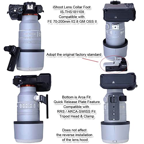iShoot Lens Collar Foot Tripod Mount Ring Base Compatible with Sony FE 100-400mm f/4.5-5.6 GM OSS, 70-200mm f/2.8 GM OSS & II, E 18-110mm f/4 G OSS PZ, with Arca-Swiss Fit Quick Release Plate Dovetail