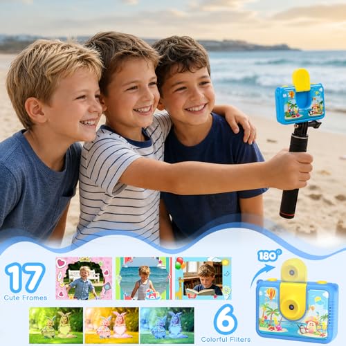 GKTZ Pool Toy & Kids Underwater Camera 99FT Waterproof Kid Action Camera 1080P Video&20MP Photo with Flip Lens, Includes 32GB Card for Diving Swimming Beach Snorkeling.Birthday Gift for Boys Blue