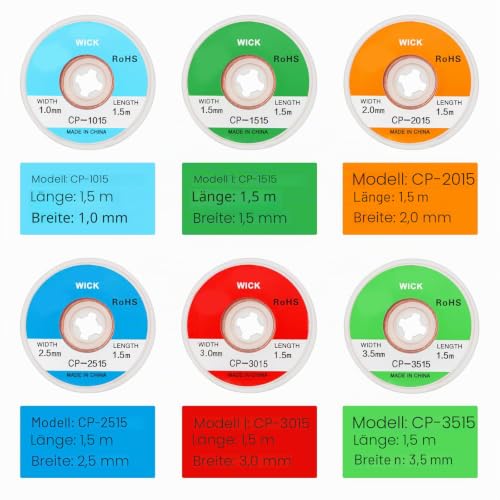 7 Rolls Desoldering Braid Desoldering Wire with Flux Soldering Wick Desoldering Braid Wire Desoldering Braid Wire Solder Solder Remover for Soldering Iron Station (Size: 1.0/1.5/2.0/2.5/3.0/3.5mm)