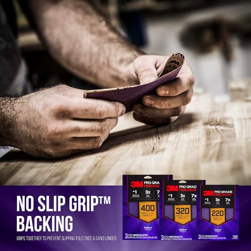 3M Pro Grade Precision Faster Sanding Sheets with NO-Slip Grip backing, assorted 220, 320, and 400 grits, 9 x 11 inches