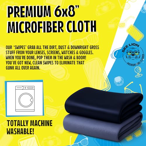 See Lion Premium Lens Cleaner Kit | Safe for Glasses, Camera Lenses, Screens, and Optics - Streak-Free Formula with Microfiber Cloth | 30ml / 1oz Travel Size