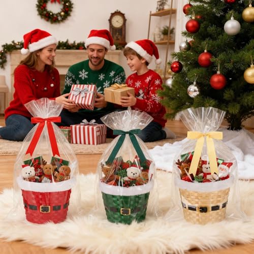 Threehoney 3 Set Christmas Empty Gift Baskets,Fabric Edge,9 x 7 inch 1 Count (Pack of 3) Fabric Edge