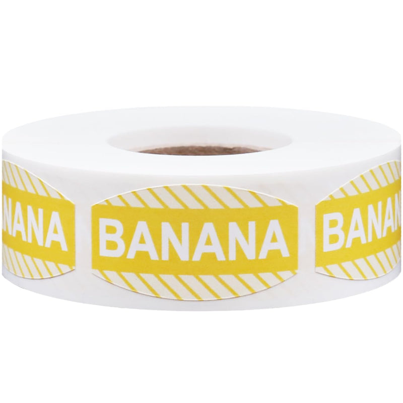 Banana Grocery Store Labels, Bakery Food Flavor Labels, 0.75 x 1.375 Inch Oval Shape, 500 Total Strong Adhesive Stickers, Ideal for Grocery Stores, Restaurants, Delis, and Food Trucks Banana