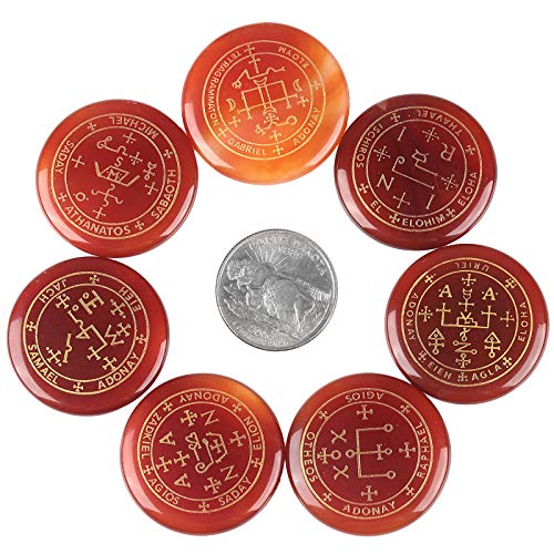 rockcloud 7PCS Carnelian Engraved Magic Circle Round Healing Crystal