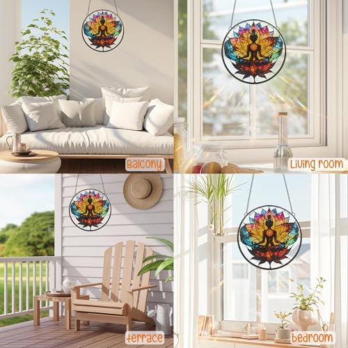1PC Acrylic Meditative Lotus Window Hanger (3.93in) - Vibrant Spiritual Pattern Decor, Indoor/Outdoor Use, Gift for Yoga Fans & Wellness Enthusiasts/1010-ZSW-31