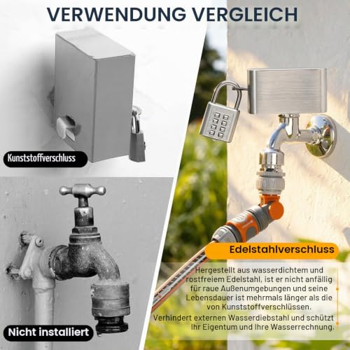 Stainless Steel Tap Lock - Lockable Theft Protection for Outdoor Taps - Fits Valve Handles 1 Inch to 2.95 Inch (25-75 mm) - For Garden, Yard and Home