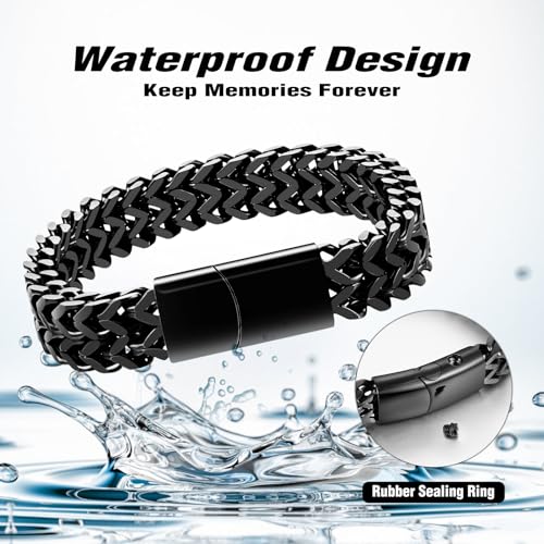 abooxiu Urn Bracelet for Human Ashes Cremation Bracelet Stainless Steel Ashes Bracelet Cremation Jewelry Urn Keepsake Memorial Ash Holder for Men Women Black-8.45 IN