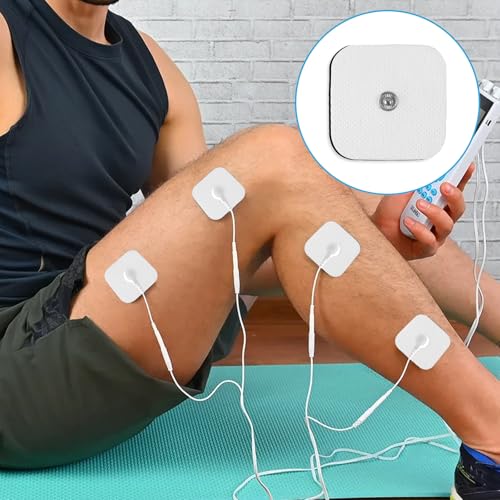 Electrode Pads Adhesive Electrodes 5 x 5 cm with 3.5 mm Snap Push Button 8 Compatible with TENS Devices and EMS Trainers Reusable