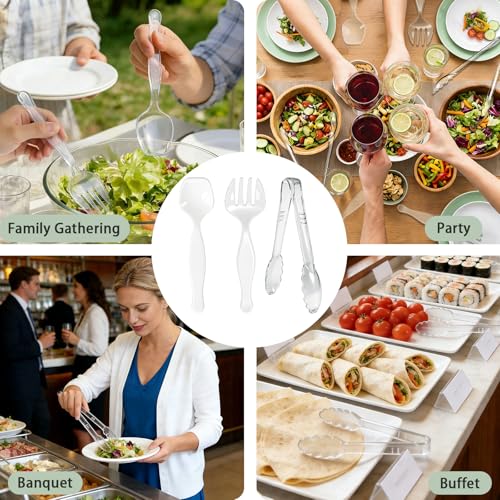 40 Pcs Large Plastic Serving Utensils Set - Serving Tongs, Serving Forks, Serving Spoons - Heavy Duty Disposable Serving Utensils for Parties, Buffet, Catering Supplies (Clear, 40 Pcs) Clear