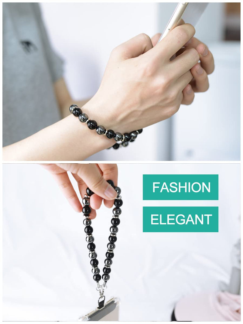 [Australia - AusPower] - Marble Beaded Phone Wrist Strap, Cellphone Lanyard with Tether Tab, Hands-Free Wristlet Bracelet Obsidian Black 