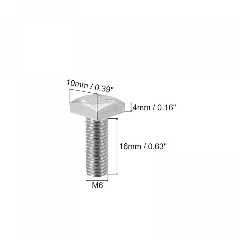 [Australia - AusPower] - uxcell Square Head Bolt, 10pcs M6x16mm Fully Thread 304 Stainless Steel Grade C Square Machine Screws 