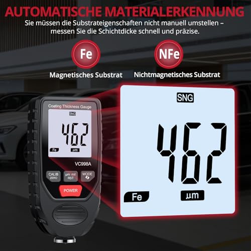 BINTA Car Paint Thickness Gauge, 0-1500μm, for Used Car Check and Workshop | ±3%+2µm accuracy, 0.1µm resolution, Fe/NFe automatic, coating thickness gauge car paint for car bodywork