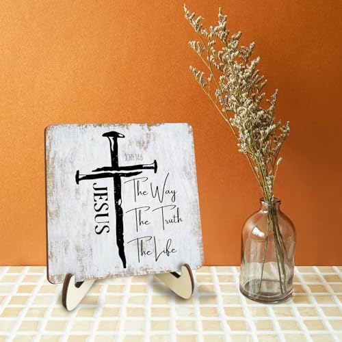 Inspirational Sign Rustic Desk Decor Decorative Christian Gifts Religious Bible Verse Motivational Decoration for Home Living Room Restaurant Office Table Shelf Tiered Tray Plaque with Wood Stand multicolour0347