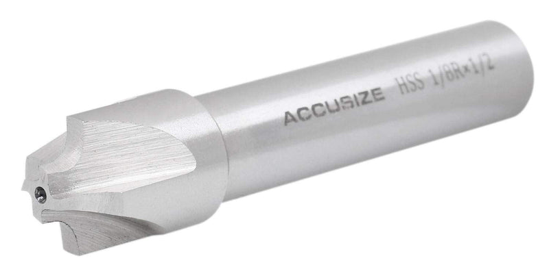 [Australia - AusPower] - Accusize Industrial Tools 1/8'', H.S.S. Corner Rounding End Mills, 1/2'' Shank Dia, 5/8'' Cutter Dia, 3'' Overall Length, 1011-0018 1/8" x 1/2"(R x Shank Dia.) 