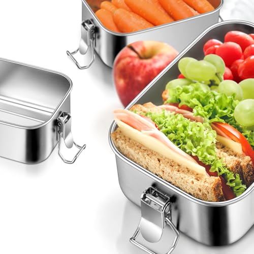 Leonyo 18/10 Stainless Steel 47oz Metal Bento Box with Divider, 2Pack 47.0 ounces 2