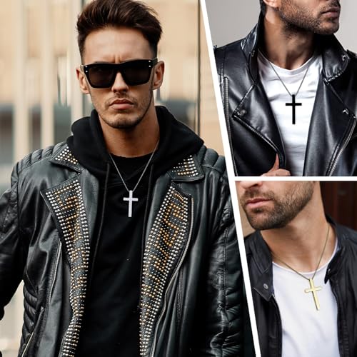 Mens Cross Necklace Cross Pendant Necklaces Chain for Men Stainless Steel Bible Philippians 4:13 Christian Necklace for Men Valentines Gifts 19" 21" 23" Silver/Gold/Black Mens Jewellery Silver 1 21”