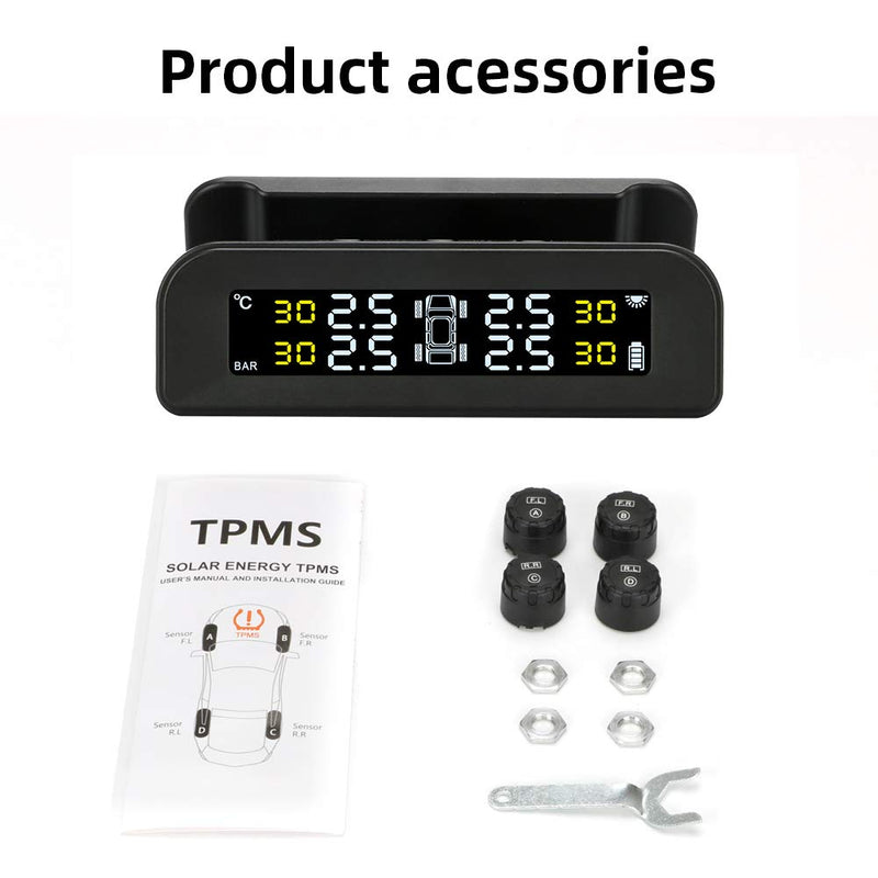 [Australia - AusPower] - Tire Pressure Monitoring System Wireless Solar TPMS, Tire Pressure Monitor Installed on Windowshield with 4 External Sensors Real-time Display Temperature Pressure 22-87 PSI for Car RV SUV MPV Sedan 