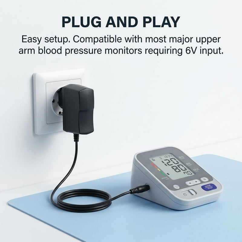 6 V Power Supply Charger Blood Pressure Monitor Compatible with Omron, Replacement AC Adapter with 1.5 m Cable, for M2 M3 M3 Comfort M4 M5 M6 M7 Series, Including M500 M700 M8 M9 X3 X4, for Home and