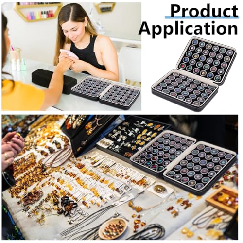 BENECREAT 60 Pcs Closeable Gemstone Collection Storage Box with Foam Insert, 1.2x0.6 Inch Plastic Gem Jars, Display Tray Set for Loose Diamond Collectibles Crystal, Diamond Display Case Black