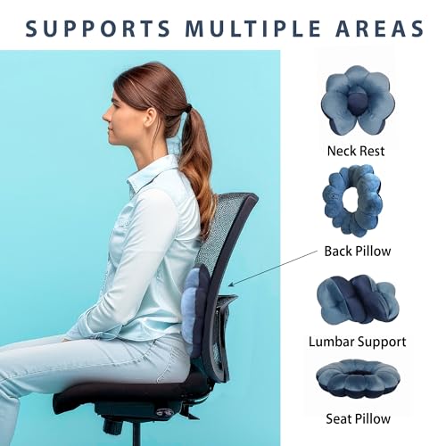 Blue Total Pillow microbead travel neck and lumbar support pillows, 2-pack, designed for comfort during travel.