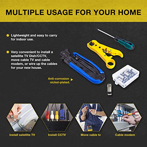 Fstop Labs KOTTO coax cable crimper kit with adjustable compression tool for RG6, RG59, and RG11 cables