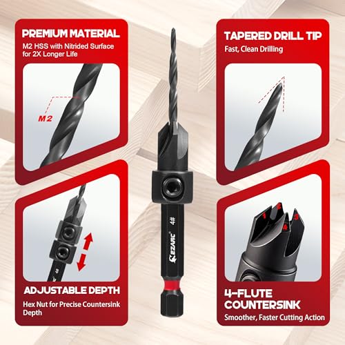EZARC Countersink Drill Bit Set, 22PCS with Self Centering Drill Bits Complete Woodworking Set (22PC)