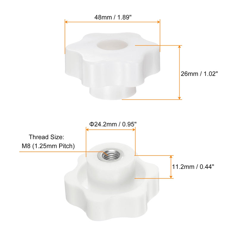 [Australia - AusPower] - 4pcs Star Knobs M8 Female Thread 48mm Head Plastic Through Hole Brass Screw-in Clamping Handles Threaded Hand Knobs, White M8 x 48mm 