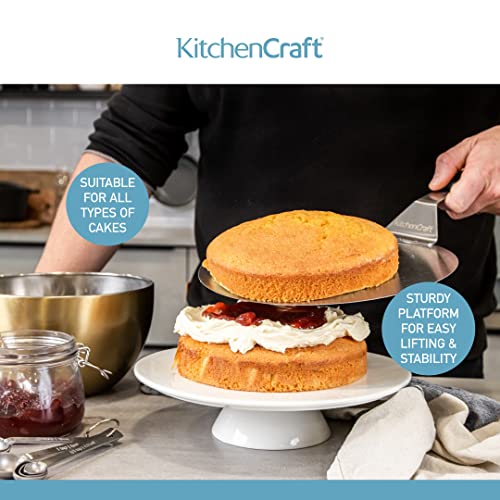 Stainless steel KitchenCraft cake lifter measuring 25cm, designed for serving cakes, pies, and pastries with ease.