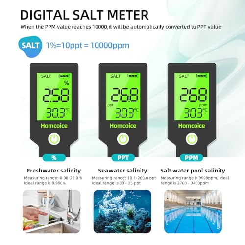 PH Meter 5 in 1 TDS EC SALT Temperature pH Value Meter IP67 Waterproof Pool pH Tester 0.01 High Precision Digital Water Tester Drinking Water with ATC Function