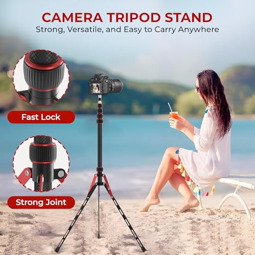 REFLEX CAMERA 88" Carbon Fiber Light Stand – Lightweight 7ft 3in Travel Lighting Tripod for Photography – Supports Flash, Softbox, LED & Camera – 1/4" to 3/8" Adapter, Adjustable, Portable