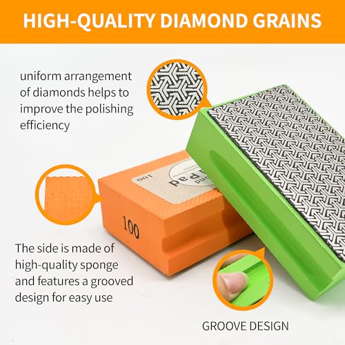 DiaAbras diamond hand polishing pads, multicolored 60–400 grit sanding pads with foam backing for tile, glass, wood, and marble