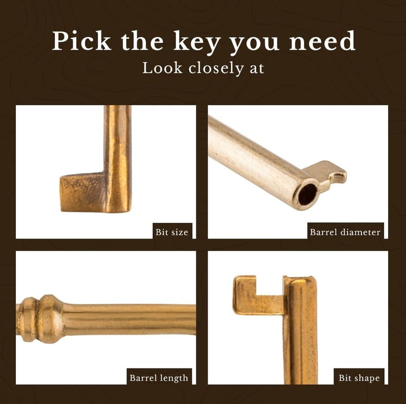 Solid Brass Skeleton Key w/Double Notched Bit - for House Doors with Mortise Locks | UA-51SK (2)