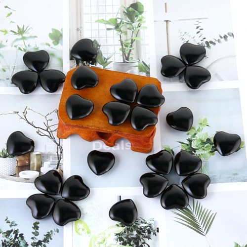 Tumbled Polished Natural Black Obsidian Crystal Heart Stones(20Pcs)