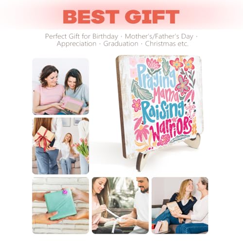 Inspirational Christian Religious Mama Mom Gifts Rustic Mothers Day Birthday Gifts for Women Mommy Motivational Desk Decor Decorative Wood Sign Plaque with Wooden Stand for Home Bedroom Table Shelf Pray Mama