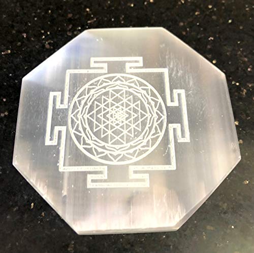 Beautiful Selenite 3" Etched Charging Plate Crystal Healing Reiki FENG Shui Gemstone Gift Positive Energy Peace Meditation Handcrafted