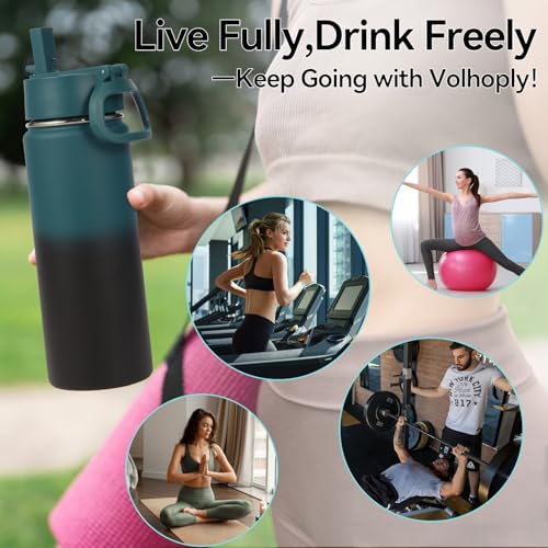Volhoply 20oz Insulated Stainless Steel Water Bottle with Straw Lid Bulk 4 Pack,Kids Double Wall Vacuum Cups with Handle,Reusable Outdoor Sports Metal Bottles,Travel Flask Keep Cold(Assorted,4) Assorted