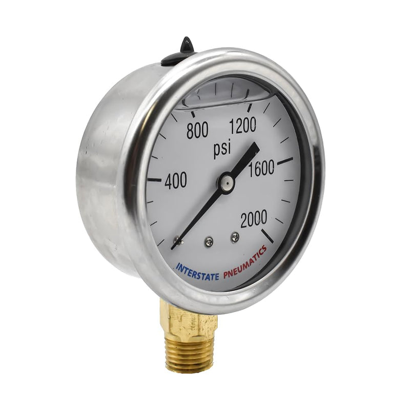[Australia - AusPower] - Interstate Pneumatics G7022-2000 Oil Filled Pressure Gauge 2000 PSI 2-1/2 Inch Dial 1/4 Inch NPT Bottom Mount 0 - 2000 PSI 