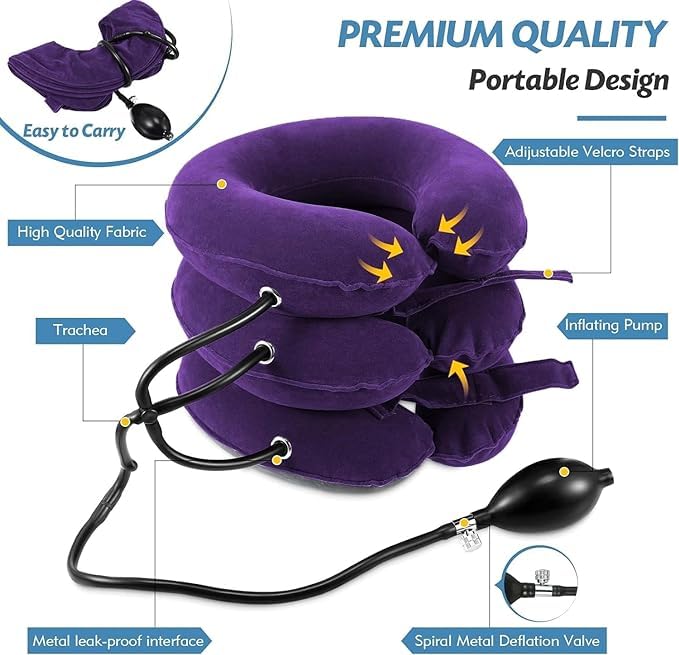 [Australia - AusPower] - Neck Stretcher, Neck Traction Device, Cervical Traction Device, Neck Pain Relief, Adjustable Inflatable Neck Brace & Neck Stretcher Cervical Traction, Neck Decompression Home Use (Purple) Purple 