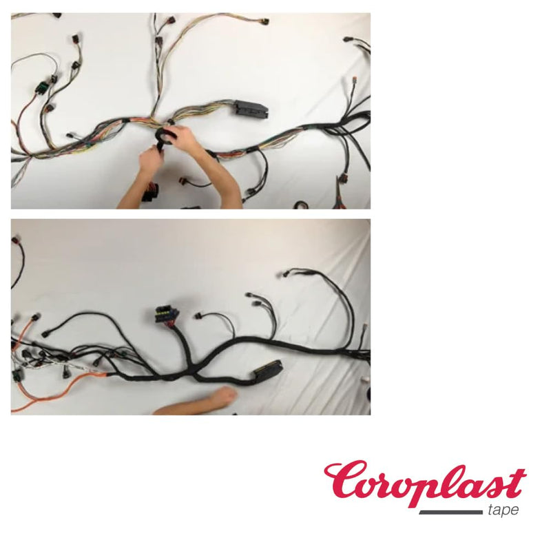 Coroplast 8550 Noise Damping PET Non-Woven Fleece Autotmotive Wire Harness Tape | Black | 19mm wide x 25m length x .3mm thick | OEM approved | -40 to 105C | Sound Damping Class C | Abrasion Class B