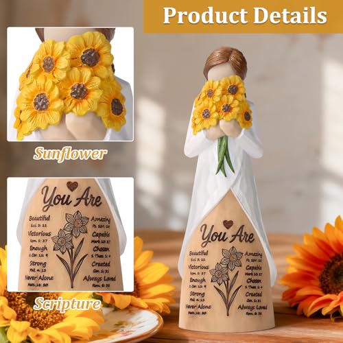 Christian Sunflower Figurine with Bible Verses, Inspirational Resin Sculpture for Women, Mom, Friends, Religious Faith Gift, Home & Church Décor | Keepsake of Love, Strength, and God’s Eternal Promise Yellow