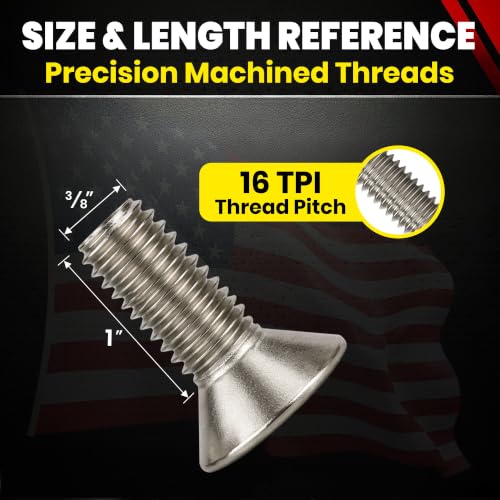 Chenango Supply 3/8-16 x 1 stainless socket flat head screw with hex socket, isolated on white background