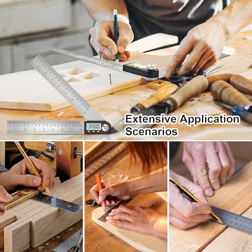 Protractor Digital Angle Ruler with LCD Display Stainless Steel Angle Measurement for Woodworking Home Work Craftsman Circular Saw, 360° Angle Measure, Hold Function, 400 mm | 2 in 1 360° inclinometer with hold function for woodworking, mechanical engi...