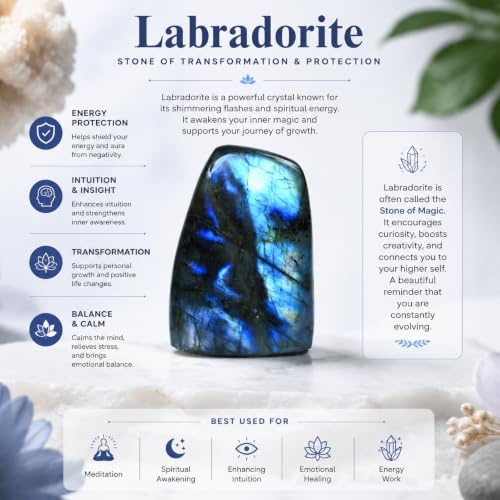 0.15-0.25 LB Natural Labradorite Stone, Polished Blue Labradorite Crystal, Healing Crystal Labradorite Gemstone for Home Decor, Meditation, Crystal Collection-1PC