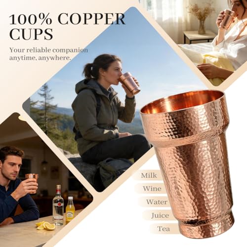 20 oz Pure Copper Cup for Drinking, Thick 2mm Solid Copper Mug, Hand-Hammered Tall Tumbler for Ayurvedic Water & Moscow Mule, Cold-Retentive Copper Glass for Cocktails, Bar & Gift