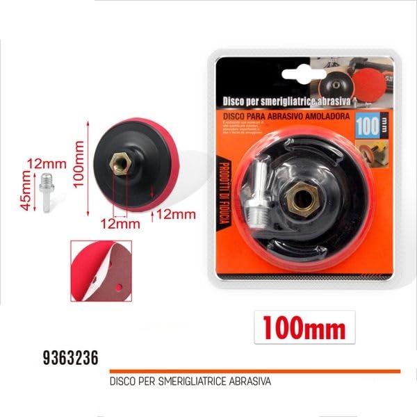 [Australia - AusPower] - Sanding disc for angle grinders with Velcro fastener - 100 mm/115 mm/125 mm/150 mm/180 mm - centre connection 45 mm with support nut 12 mm (100 mm, plastic) 