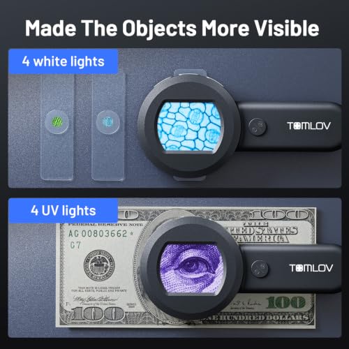 TOMLOV P10 handheld USB microscope with light in black for viewing coins and small objects