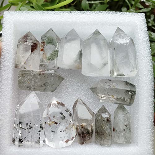 1pc Mini Ghost Crystal Wand Phantom Crystal Tower Garden Quartz Point with Lodalite Scenic Natural Stone for Reiki Healing Spiritual Meditation Home Decor Mini Phantom Quartz Tower Freeform Gemstone Clear