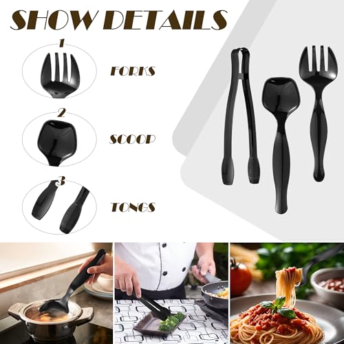 48 Pcs Black Plastic Serving Utensils Set 9'' Disposable Serving Utensils Spoons Forks Tongs for Serving Food Party Utensils Supplies for Buffet Banquets Weddings Restaurant Dinner Salad